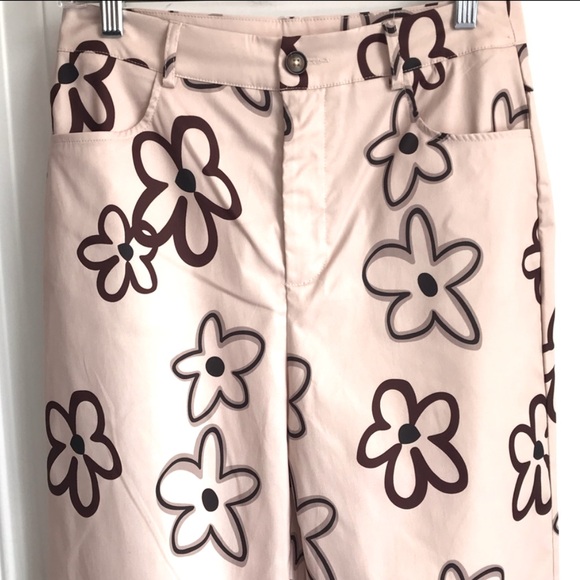 🔴 4/$15 SHEIN Qutie Beige & Brown Floral Print Straight Leg Pants size 6 in EUC - Picture 5 of 16